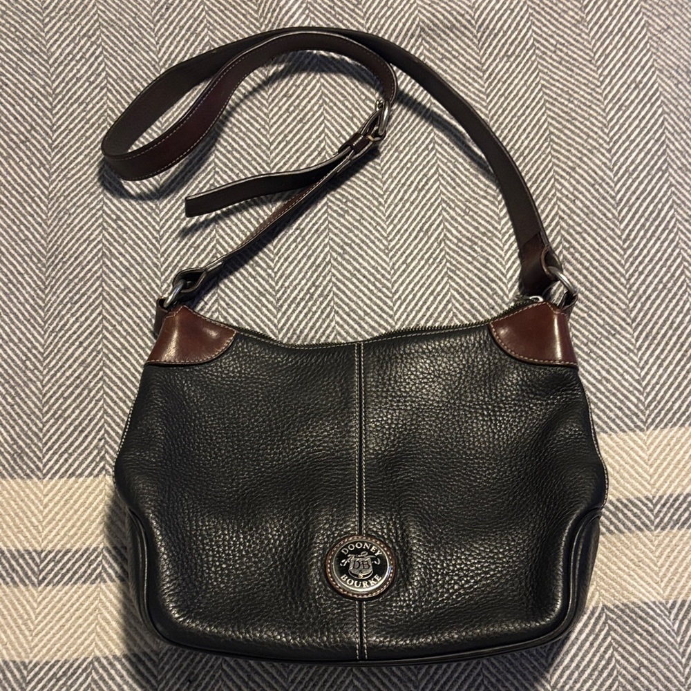 Dooney & Bourke Black and Brown Pebbled Leather Shoulder Bag